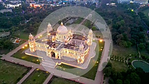 Aerial view of Victoria Memorial is a large marble monument on the Maidan in Central Kolkata