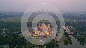 Aerial view of Victoria Memorial is a large marble monument on the Maidan in Central Kolkata