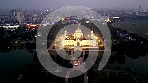 Aerial view of Victoria Memorial is a large marble monument on the Maidan in Central Kolkata