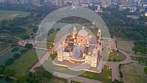 Aerial view of Victoria Memorial is a large marble monument on the Maidan in Central Kolkata