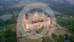 Aerial view of Victoria Memorial is a large marble monument on the Maidan in Central Kolkata