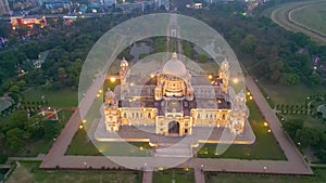 Aerial view of Victoria Memorial is a large marble monument on the Maidan in Central Kolkata