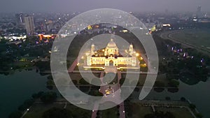 Aerial view of Victoria Memorial is a large marble monument on the Maidan in Central Kolkata