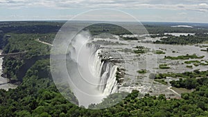 Aerial view of Victoria Zambia waterfall.