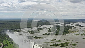 Aerial view of Victoria Zambia waterfall.