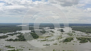 Aerial view of Victoria Zambia waterfall. The nature of the Zambezi River