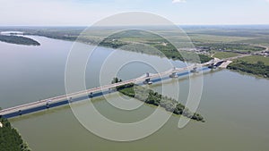 Aerial view of Vidin - Calafat bridge over Danube river between Romania and Bulgaria