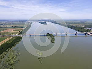 Aerial view of Vidin - Calafat bridge between Romania and Bulgaria