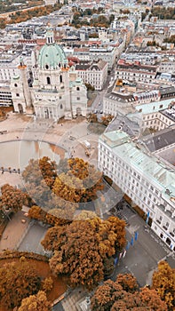 Aerial view of Vienna city center in autumn