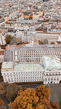 Aerial view of Vienna city center in autumn