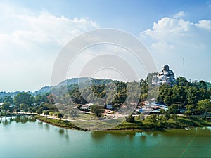 Aerial view of Vietnamese Maitreya Buddha statue.