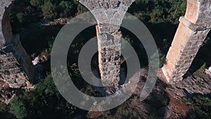 Aerial view of view of the ancient Roman aqueduct. Tarragona, Spain