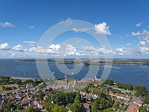 Aerial view with a view over Veere. Province of Zeeland in the Netherlands