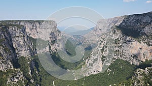 Aerial view of Vikos gorge and Pindus Mountains, Zagori, Epirus, Greece