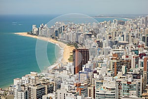 aerial view of Vila Velha cityscape and beachfront buildings, in Espirito Santo state, Brazil