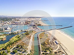 Aerial view of luxurious and touristic Vilamoura, Algarve, Portugal