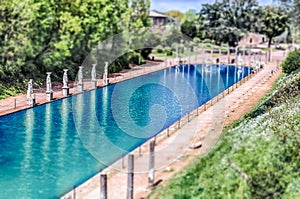 Aerial view of Villa Adriana, Tivoli, Italy. Tilt-shift effect a