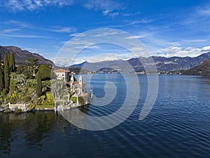 Aerial view of Villa Balbianello peninsula on Lake Como photo