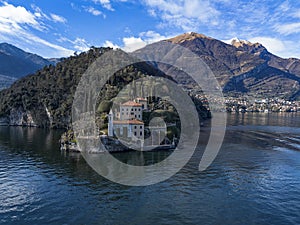 Aerial view of Villa Balbianello peninsula on Lake Como photo