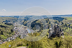 Aerial view of the village and castle in Vianden