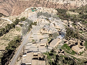 Aerial view of the village Dana and its surroundings at the edge of the Biosphere Reserve of Dana in Jordan