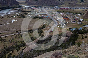 Aerial view of the village of El Chalten.