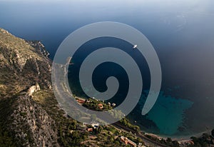 Aerial view of the village Eze in Provence, France, Cote d`azur