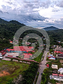 Aerial view of the village of Jerek in the Gua Musang district of Kelantan, Malaysia.