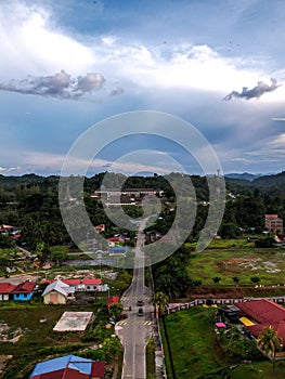 Aerial view of the village of Jerek in the Gua Musang district of Kelantan, Malaysia.