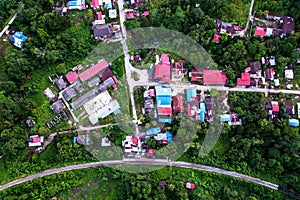 Aerial view of the village of Jerek in the Gua Musang district of Kelantan, Malaysia.