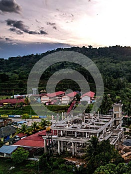 Aerial view of the village of Jerek in the Gua Musang district of Kelantan, Malaysia.