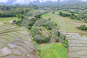 Aerial View of Village landscape and River over Clouds in Chiangdao , Thailand