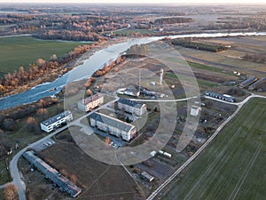 Aerial view of village Ranki in winter, Latvia