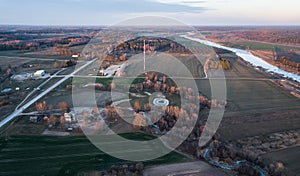 Aerial view of village Ranki in winter, Latvia