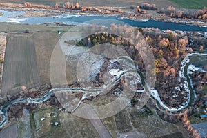 Aerial view of village Ranki in winter, Latvia