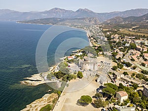 Aerial view of the village of Saint Florent, Corsica, France.