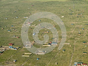 Aerial view of village in South Sudan