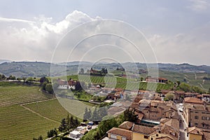 Aerial view of the vineyards of Barbaresco, Piedmont.