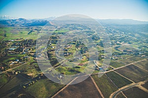 Aerial view of vineyards in Temecula, balloon ride in Southern California, USA