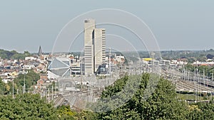Aerial view on the   Virginie Loveling goverment office building and  surroundings in Ghent