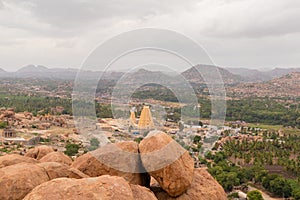 Aerial View of Virupaksha or Pampapati temple and Whole Hampi, Karnataka, India