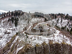 Aerial view of Vista House at Crown Point in Columbia River Gorge