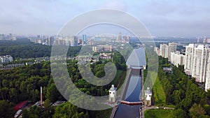 An aerial view of the vista over the Moscow canal.