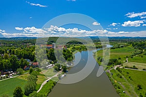 Aerial view of Vistula river in Cracow, Poland