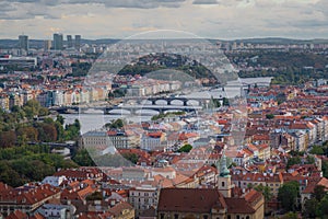 Aerial view of Vltava River and Prague Bridges - Prague, Czech Republic