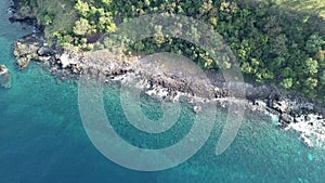 Aerial View of Volcanic Island Coastline