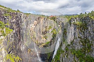 Aerial view of Voringsfossen Waterfall. Hordaland, Norway