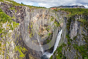 Aerial view of Voringsfossen Waterfall. Hordaland, Norway