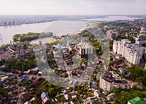 Aerial view of Voronezh on banks of river