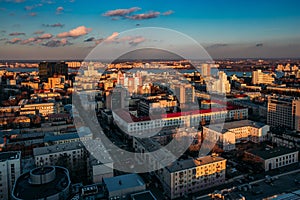 Aerial view of Voronezh downtown in the evening